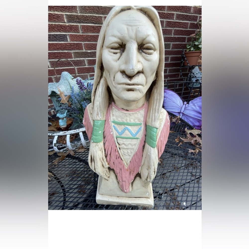 Vintage Native American Indian Chalkware Bust Statue 16"